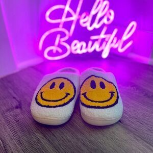 Yellow Smiley Face Happy Feet Cozy Slippers